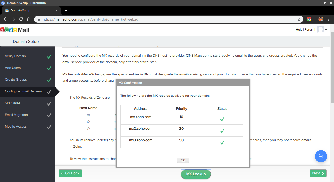 Gambar 16: MX record sudah ditambahkan